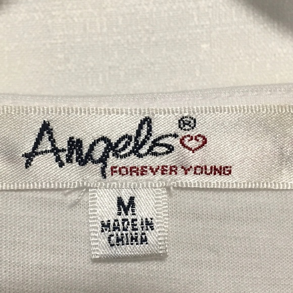 Angels Forever Young Twist front white top 3/4 sleeves scoop neck Med EUC - Picture 7 of 8
